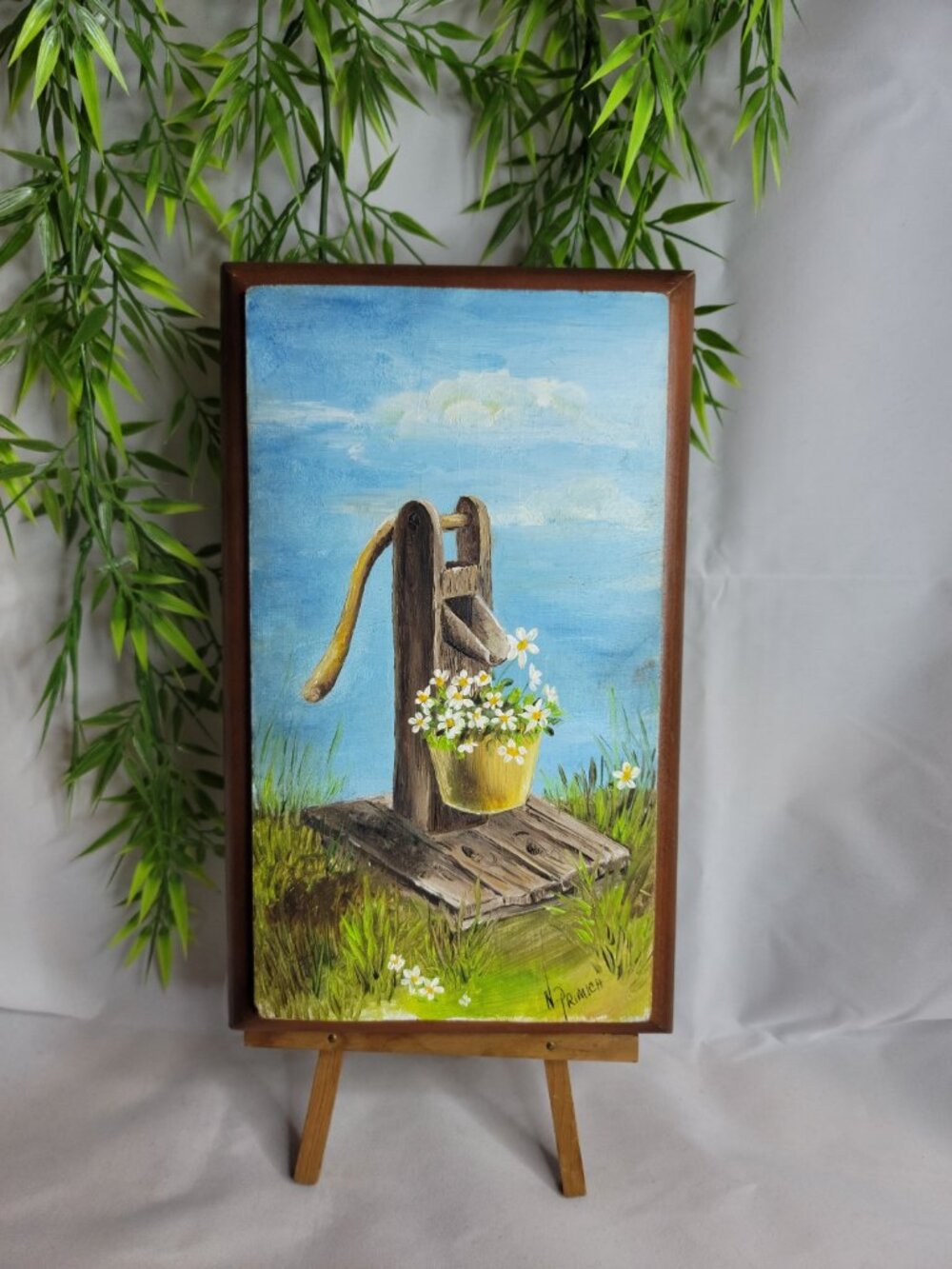 Vintage Hand Painted Handmade Springtime Daisy Flowers Painting with Stand - Picture 6 of 11